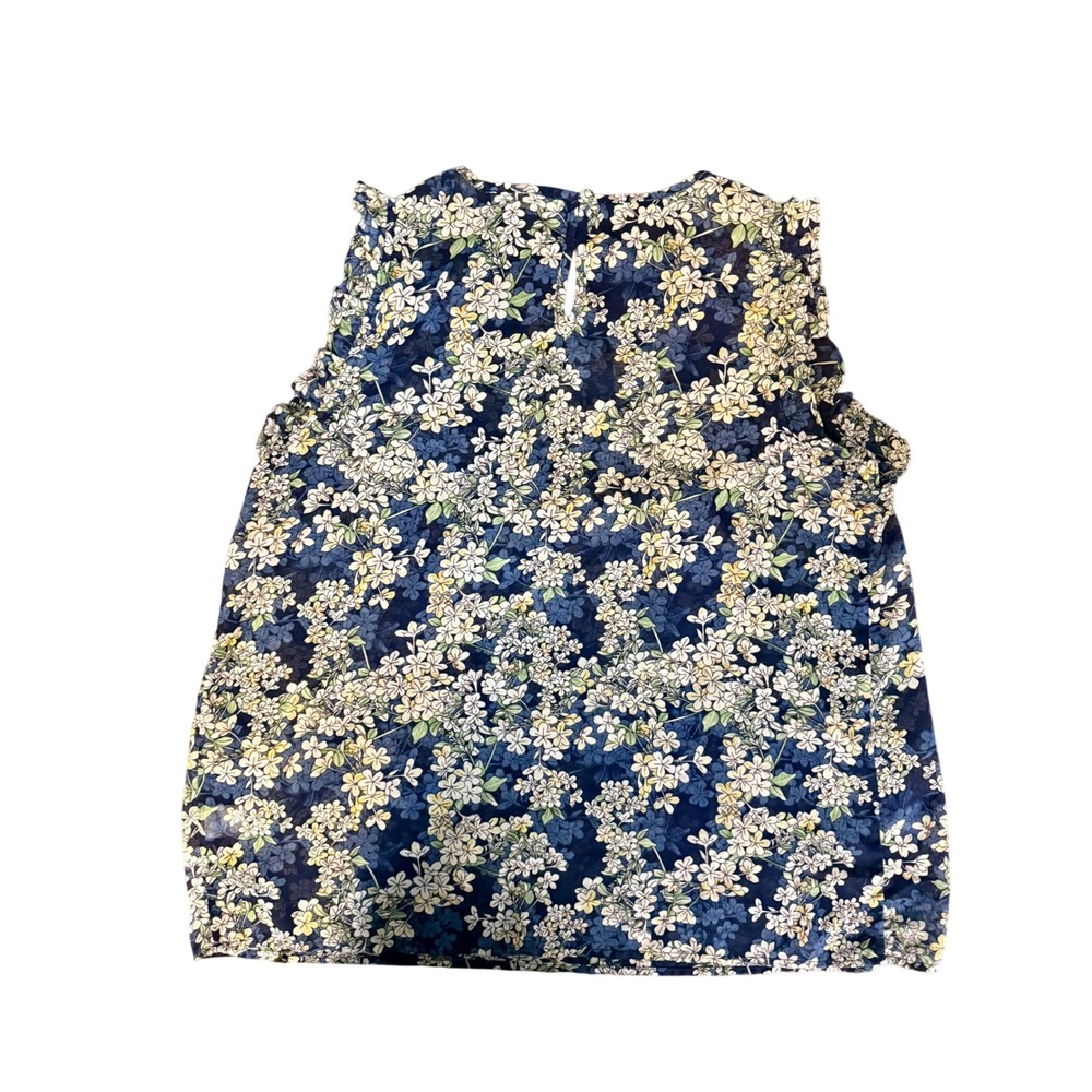 fun2fun Womens Navy Blue Floral‎ Ruffle Sleeveless Blouse FT60710 L